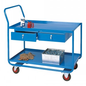 Workshop Trolley 2 Tier Steel Shelves & 2 Drawers